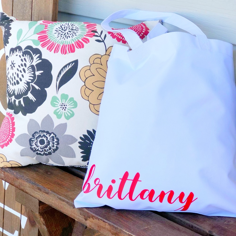 White custom name tote bag